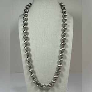 Vintage textured etched ball beads necklace strung on chain Silver tone 12mm